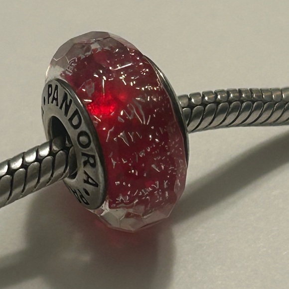 Pandora Red Shimmer Murano Glass & SS .925 Charm 791654 - Picture 2 of 6